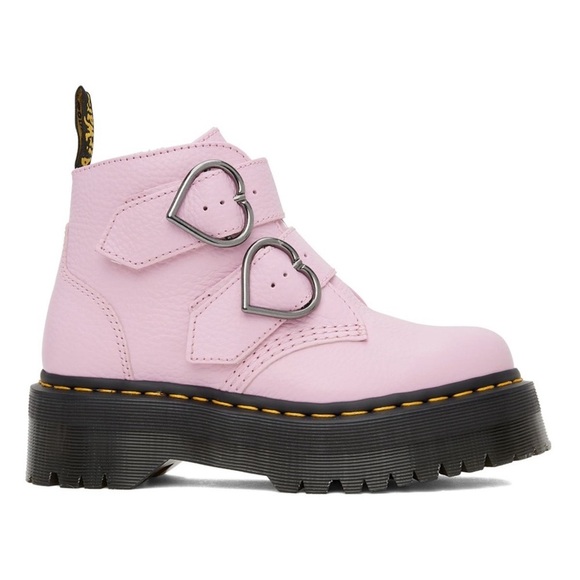 Dr. Martens Devon Heart Leather Platform Boots Buckle Pink Lavender 6 GUC - Picture 12 of 13